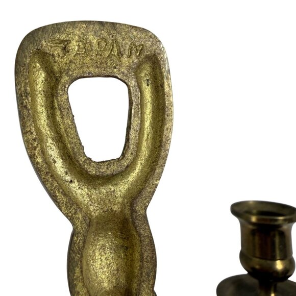 Mid Century Modern Brass Two-Arm Wall-Mounted Candle Sconce Holder Ornate Design - Picture 5 of 5